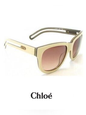CHLOÈ CL 2124 C03 Brown Gradient Lenses Beige Cutout Gold Logo Frame Sunglasses